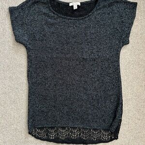 Metallic and lace knit top